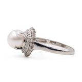 ANELLO vintage CON PERLA IN PLATINO 900 E DIAMANTI (0.40 CTW), anni '60