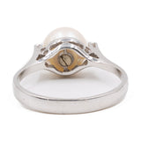 Anello vintage in oro bianco 18k con perla e diamanti, anni '60