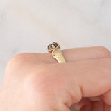 Anello a fiore vintage in oro giallo 9K con zaffiri e diamanti, anni ‘90