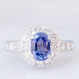 Anello a margherita in platino con tanzanite (1.70ct) e diamanti (1.28ctw), anni '90/anni '2000