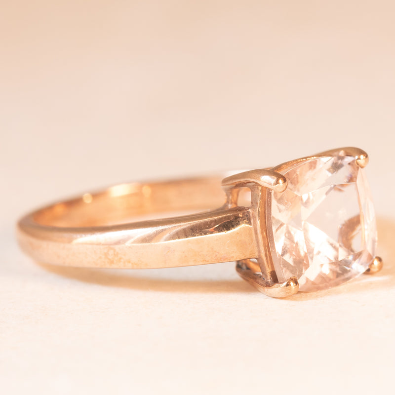 Solitario moderno in oro rosa 9K con morganite (1.50ct ca.), anno 2009