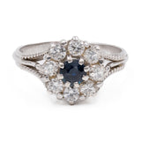 Anello vintage in oro bianco 18k con zaffiro (0,25ct) e diamanti (0,64ctw), anni '60
