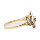 Anello vintage in oro giallo 18k e argento con smeraldo e diamanti
