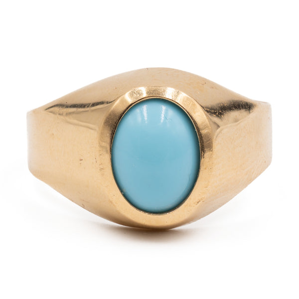 Anello chevalier vintage in oro giallo 18K e turchese