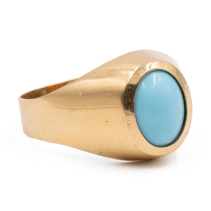 Anello chevalier vintage in oro giallo 18K e turchese