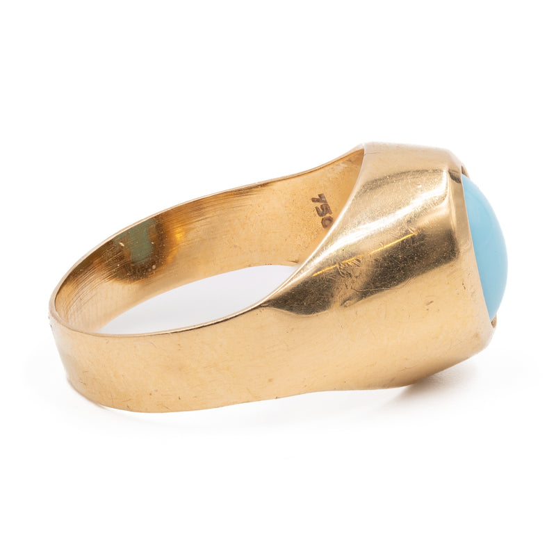 Anello chevalier vintage in oro giallo 18K e turchese