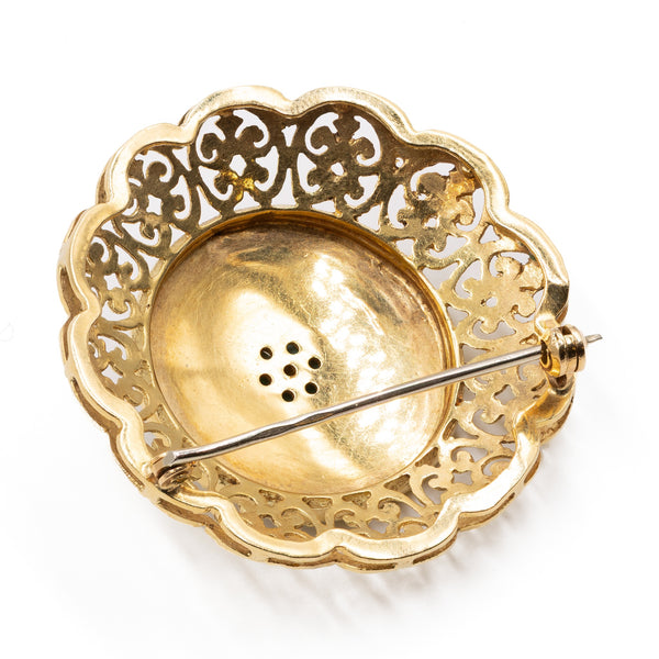 Spilla in oro giallo 18k con smalti e turchesi, anni '50