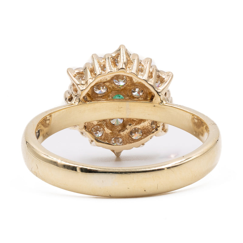 Anello vintage in oro giallo 14k e 18k con diamanti (0,50ctw) e smeraldo