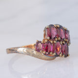Anello vintage in oro giallo 8K con tormaline rosse, anni ‘80