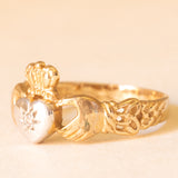 Anello Claddagh vintage in oro giallo e bianco 9K con cubic zirconia e con motivi celtici
