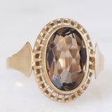 Anello da cocktail vintage in oro giallo 8K e quarzo fumé (2.40ct ca.), anni ‘60/‘70