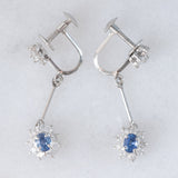 Orecchini pendenti a margherita vintage in platino con zaffiri (0.67ctw) e diamanti di taglio brillante (0.64ctw), anni ‘80/‘90