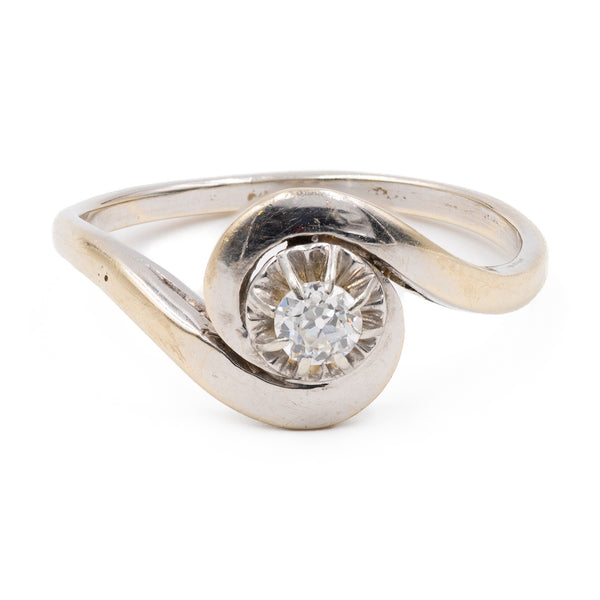 Anello vintage tourbillon in oro bianco 18k con diamante (0,15ct), anni '60