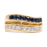 Anello vintage in oro giallo 18K con diamanti (0.40ctw ca.) e zaffiri, anni '60