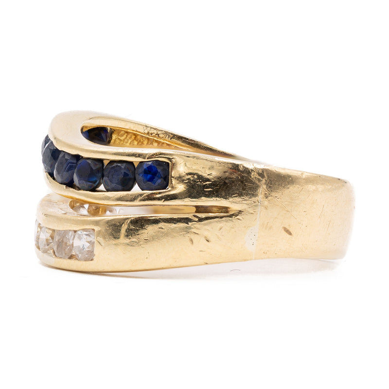 Anello vintage in oro giallo 18K con diamanti (0.40ctw ca.) e zaffiri, anni '60