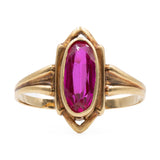 Anello vintage in oro giallo 14k con rubino sintetico di taglio marquise