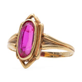 Anello vintage in oro giallo 14k con rubino sintetico di taglio marquise