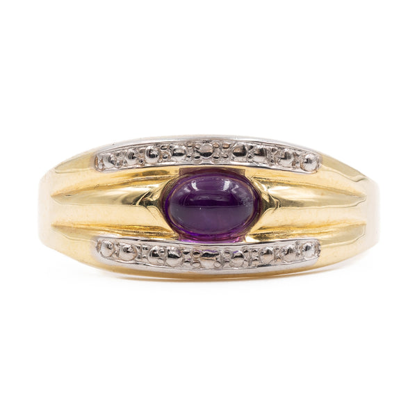 Anello vintage in oro 8k con ametista cabochon