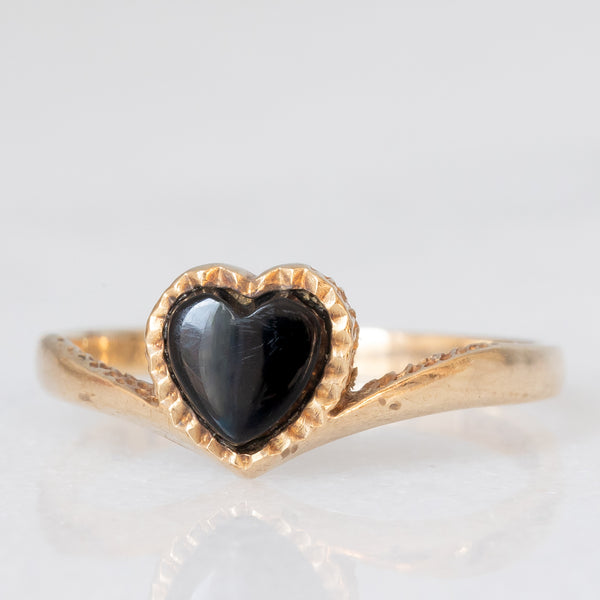 Anello vintage in oro giallo 9K con onice di taglio a cuore, anno 1989