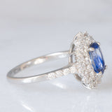 Anello a margherita vintage in platino con zaffiro (1.20ct) e diamanti (0.80ctw), anni ‘90