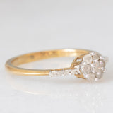 Anello a fiore vintage in oro giallo 9K con diamanti di taglio brillante (0.25ctw ca.), anni ‘80/‘90
