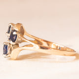 Vintage-Ring aus 14-karätigem Gelbgold mit Saphiren (ca. 0.70 ctw) und Diamanten im Brillantschliff (ca. 0.02 ctw), 70er Jahre