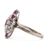 Anillo vintage de oro blanco de 18 k con rubíes y diamantes (0,50 cts), década de 70