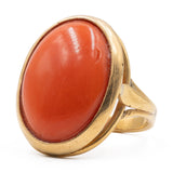 Anello vintage in oro giallo 18k con corallo, anni '60