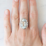 Anello da cocktail vintage in oro bianco 14K con acquamarina (10ct ca.), anni ‘80