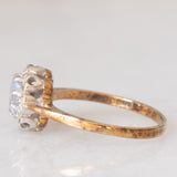 Anello a margherita vintage in oro giallo e bianco 9K con zaffiro e diamanti, anno 1992