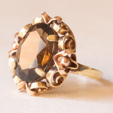 Vintage-Cocktailring aus 14-karätigem Gelbgold mit Rauchquarz (ca. 4.70 Karat), 60er Jahre