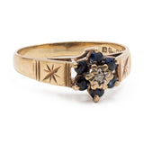 Anello vintage in oro giallo 9k con zaffiri e diamante