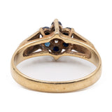 Anello vintage in oro giallo 9k con zaffiri e diamante