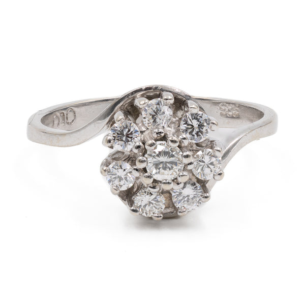 Anello vintage in oro bianco 14k con diamanti (0,43ctw), anni '70