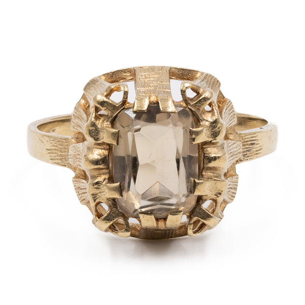 Anello vintage da cocktail in oro giallo 8k con quarzo citrino, anni '70