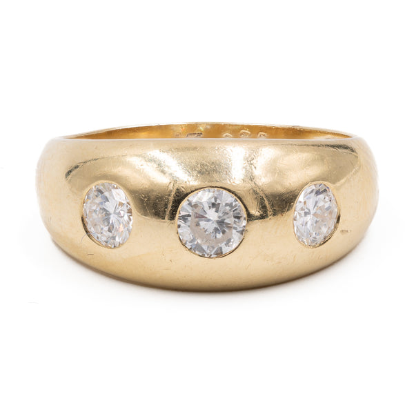Anello vintage in oro giallo 14k con tre diamanti (0,75ctw), anni '80