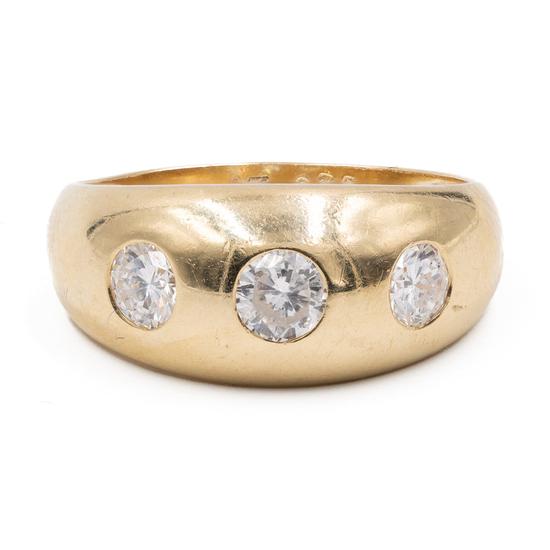 Anello vintage in oro giallo 14k con tre diamanti (0,75ctw), anni '80