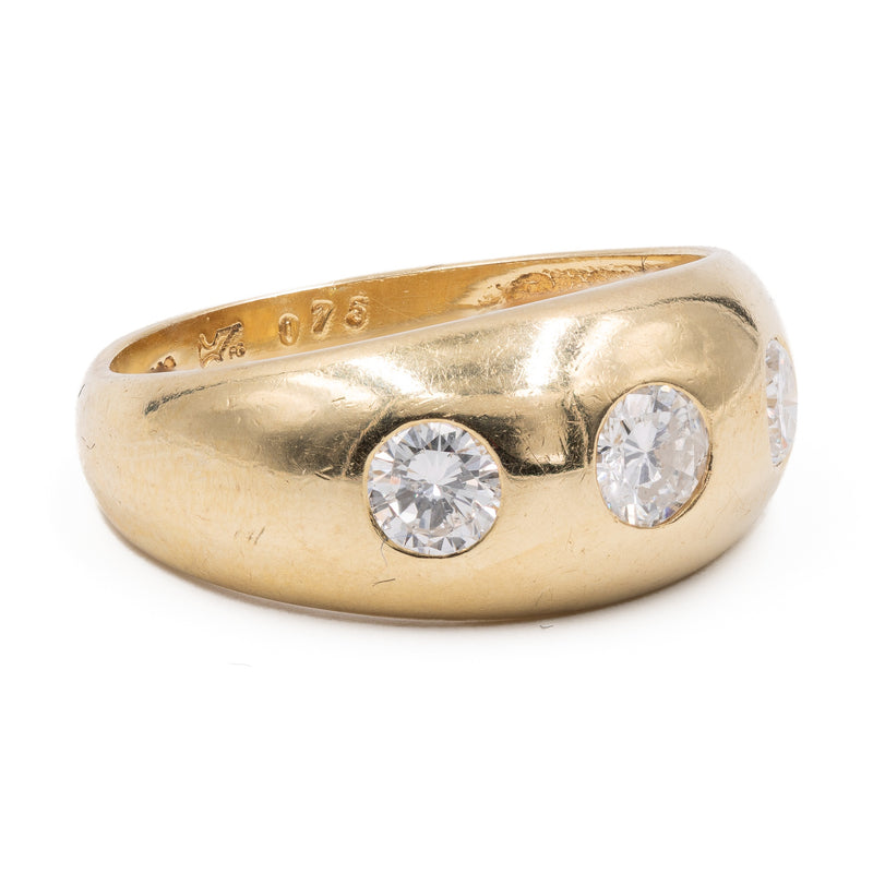 Anello vintage in oro giallo 14k con tre diamanti (0,75ctw), anni '80