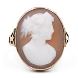 Anello vintage in oro giallo 9K con cammeo su conchiglia, anni '50