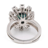 Anello vintage a margherita in oro bianco 14k con zaffiro (2,80ct) e diamanti (0,80ctw), anni '70