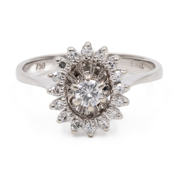 Anello vintage in oro bianco 18K con diamanti (0.32ctw ca.), anni '70