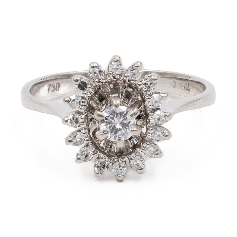 Anello vintage in oro bianco 18K con diamanti (0.32ctw ca.), anni '70