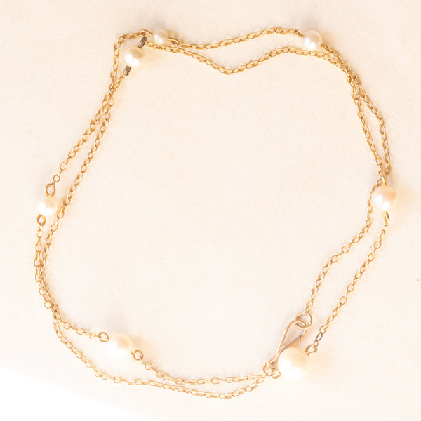 Collana vintage in oro giallo 9K con perle bianche, anni ‘40/‘50