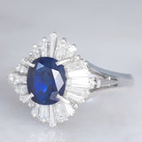 Ballerina in blu - Anello ballerina vintage in platino con zaffiro e diamanti
