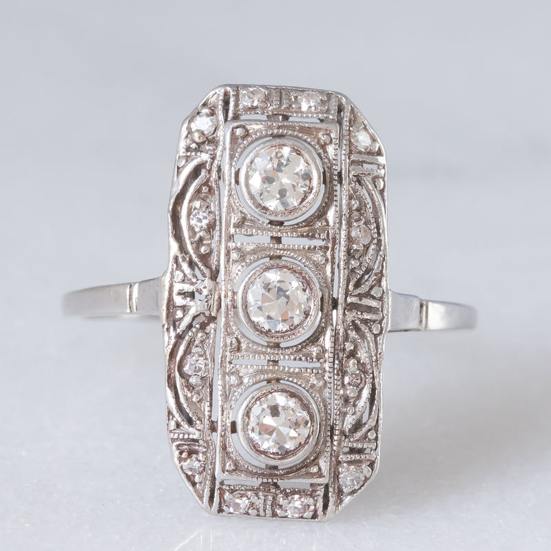 Anello Art Déco in oro bianco 14K e platino con diamanti (0.50ctw ca.), anni ‘30