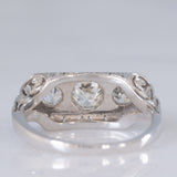 Anel Art Déco em ouro branco 14K com diamantes de lapidação antiga europeia (aprox. 0.90 ct), década de 30.