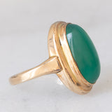 Anello vintage in oro giallo 8K con agata verde, anni ‘60/‘70