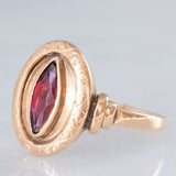 Anello vintage in oro giallo 14K con granato di taglio marquise (0.50ct ca.), anni ‘60