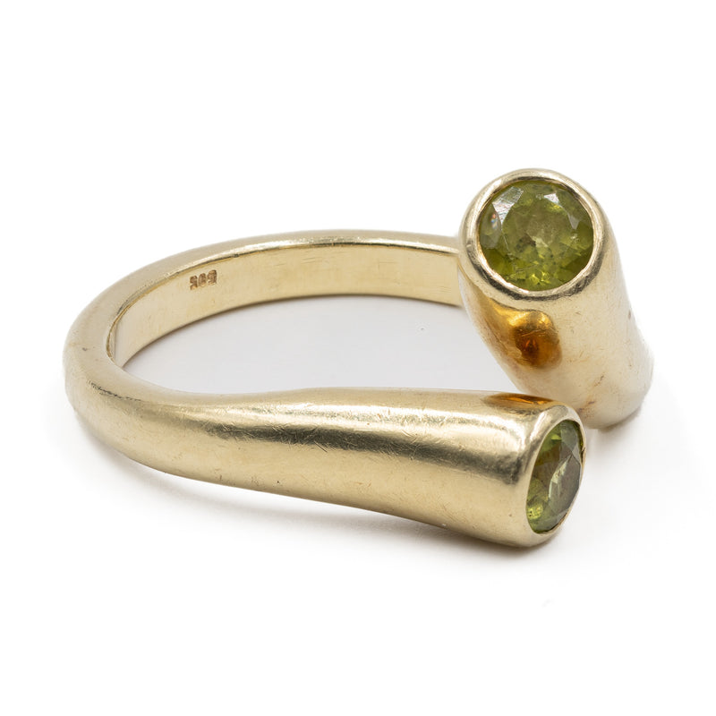 Anello vintage in oro giallo 14k con peridoti, anni '70