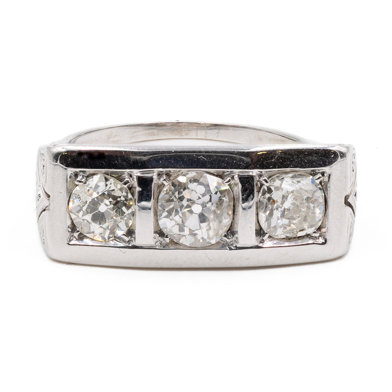 Anello trilogy Art déco in oro bianco 18k e diamanti (1,60ctw), anni '30/'40